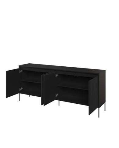 Komoda Trend TR-04, oświetlenie, 4 drzwi, front MDF ryflowany, czarny, LENART Komoda Trend TR-04, oświetlenie, 4 drzwi, front MDF ryflowany, czarny, LENART