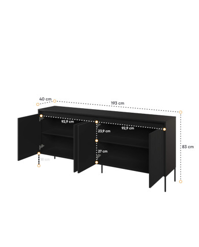 Komoda Trend TR-04, oświetlenie, 4 drzwi, front MDF ryflowany, czarny, LENART Komoda Trend TR-04, oświetlenie, 4 drzwi, front MDF ryflowany, czarny, LENART