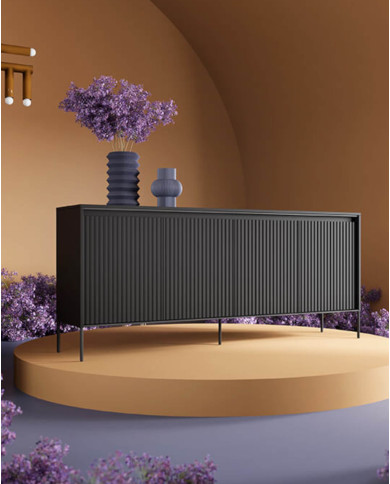 Komoda Trend TR-04, oświetlenie, 4 drzwi, front MDF ryflowany, czarny, LENART Komoda Trend TR-04, oświetlenie, 4 drzwi, front MDF ryflowany, czarny, LENART