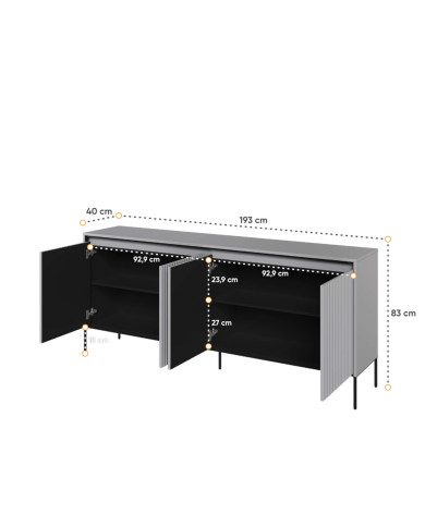 Komoda Trend TR-04, oświetlenie, 4 drzwi, front MDF ryflowany, szary/ czarny, LENART Komoda Trend TR-04, oświetlenie, 4 drzwi, front MDF ryflowany, szary/ czarny, LENART