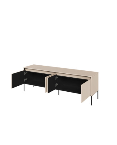 Szafka RTV Trend TR-05, oświetlenie, 4 drzwi, front MDF ryflowany, beż piaskowy/ czarny, LENART Szafka RTV Trend TR-05, oświetlenie, 4 drzwi, front MDF ryflowany, beż piaskowy/ czarny, LENART