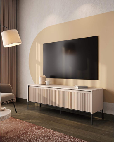 Szafka RTV Trend TR-05, oświetlenie, 4 drzwi, front MDF ryflowany, beż piaskowy/ czarny, LENART Szafka RTV Trend TR-05, oświetlenie, 4 drzwi, front MDF ryflowany, beż piaskowy/ czarny, LENART