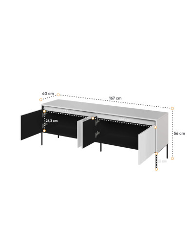 Szafka RTV Trend TR-05, oświetlenie, 4 drzwi, front MDF ryflowany, biały/ czarny, LENART Szafka RTV Trend TR-05, oświetlenie, 4 drzwi, front MDF ryflowany, biały/ czarny, LENART