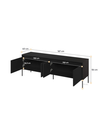 Szafka RTV Trend TR-05, oświetlenie, 4 drzwi, front MDF ryflowany, czarny, LENART Szafka RTV Trend TR-05, oświetlenie, 4 drzwi, front MDF ryflowany, czarny, LENART