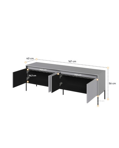 Szafka RTV Trend TR-05, oświetlenie, 4 drzwi, front MDF ryflowany, szary/ czarny, LENART Szafka RTV Trend TR-05, oświetlenie, 4 drzwi, front MDF ryflowany, szary/ czarny, LENART