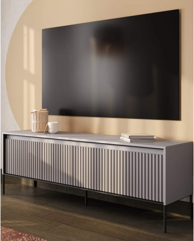 Szafka RTV Trend TR-05, oświetlenie, 4 drzwi, front MDF ryflowany, szary/ czarny, LENART Szafka RTV Trend TR-05, oświetlenie, 4 drzwi, front MDF ryflowany, szary/ czarny, LENART