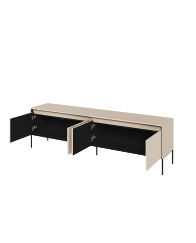 Szafka RTV Trend TR-06, oświetlenie, 4 drzwi, front MDF ryflowany, beż piaskowy/ czarny, LENART Szafka RTV Trend TR-06, oświetlenie, 4 drzwi, front MDF ryflowany, beż piaskowy/ czarny, LENART