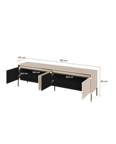 Szafka RTV Trend TR-06, oświetlenie, 4 drzwi, front MDF ryflowany, beż piaskowy/ czarny, LENART Szafka RTV Trend TR-06, oświetlenie, 4 drzwi, front MDF ryflowany, beż piaskowy/ czarny, LENART