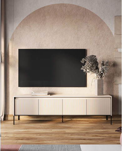 Szafka RTV Trend TR-06, oświetlenie, 4 drzwi, front MDF ryflowany, beż piaskowy/ czarny, LENART Szafka RTV Trend TR-06, oświetlenie, 4 drzwi, front MDF ryflowany, beż piaskowy/ czarny, LENART