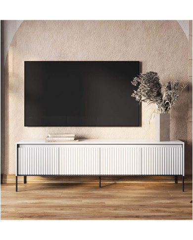 Szafka RTV Trend TR-06, oświetlenie, 4 drzwi, front MDF ryflowany, biały/ czarny, LENART Szafka RTV Trend TR-06, oświetlenie, 4 drzwi, front MDF ryflowany, biały/ czarny, LENART