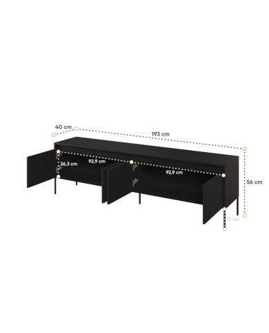 Szafka RTV Trend TR-06, oświetlenie, 4 drzwi, front MDF ryflowany, czarny, LENART Szafka RTV Trend TR-06, oświetlenie, 4 drzwi, front MDF ryflowany, czarny, LENART