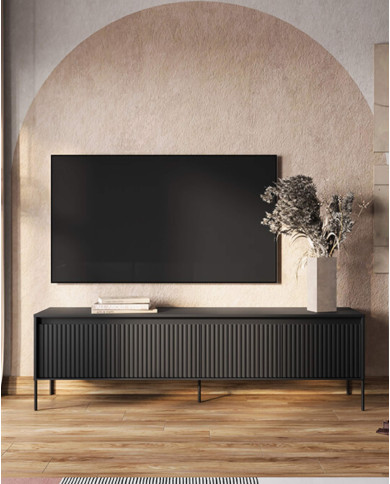 Szafka RTV Trend TR-06, oświetlenie, 4 drzwi, front MDF ryflowany, czarny, LENART Szafka RTV Trend TR-06, oświetlenie, 4 drzwi, front MDF ryflowany, czarny, LENART