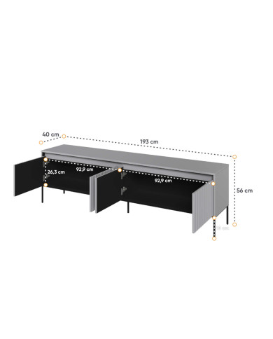 Szafka RTV Trend TR-06, oświetlenie, 4 drzwi, front MDF ryflowany, szary/ czarny, LENART Szafka RTV Trend TR-06, oświetlenie, 4 drzwi, front MDF ryflowany, szary/ czarny, LENART