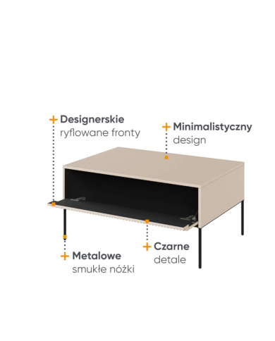 Stolik kawowy Trend TR-09, otwierana klapa, front MDF frezowany, beż piaskowy/ czarny, LENART Stolik kawowy Trend TR-09, otwierana klapa, front MDF frezowany, beż piaskowy/ czarny, LENART