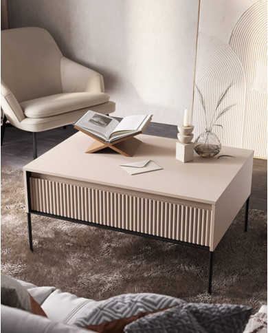Stolik kawowy Trend TR-09, otwierana klapa, front MDF frezowany, beż piaskowy/ czarny, LENART Stolik kawowy Trend TR-09, otwierana klapa, front MDF frezowany, beż piaskowy/ czarny, LENART