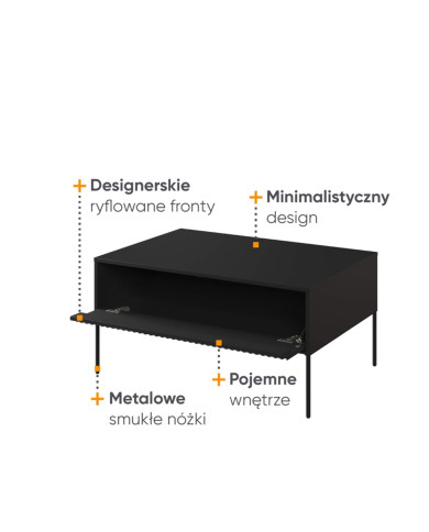 Stolik kawowy Trend TR-09, otwierana klapa, front MDF frezowany, czarny, LENART Stolik kawowy Trend TR-09, otwierana klapa, front MDF frezowany, czarny, LENART
