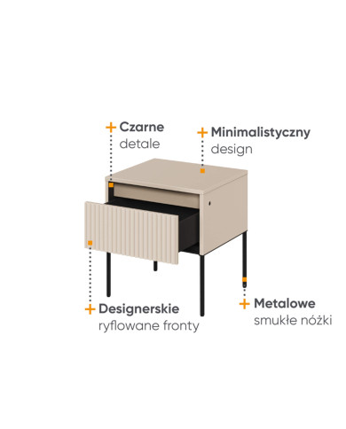 Stolik nocny TREND TR-10, oświetlenie, szuflada, beż piaskowy/ czarny, LENART