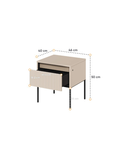 Stolik nocny TREND TR-10, oświetlenie, szuflada, beż piaskowy/ czarny, LENART