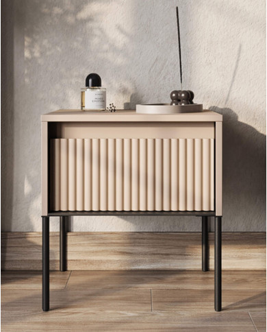 Stolik nocny TREND TR-10, oświetlenie, szuflada, beż piaskowy/ czarny, LENART