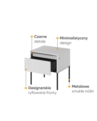 Stolik nocny TREND TR-10, oświetlenie, szuflada, biały/ czarny, LENART Stolik nocny TREND TR-10, oświetlenie, szuflada, biały/ czarny, LENART