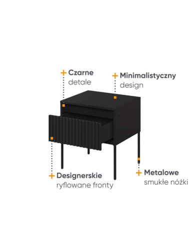Stolik nocny TREND TR-10, oświetlenie, szuflada, czarny, LENART Stolik nocny TREND TR-10, oświetlenie, szuflada, czarny, LENART
