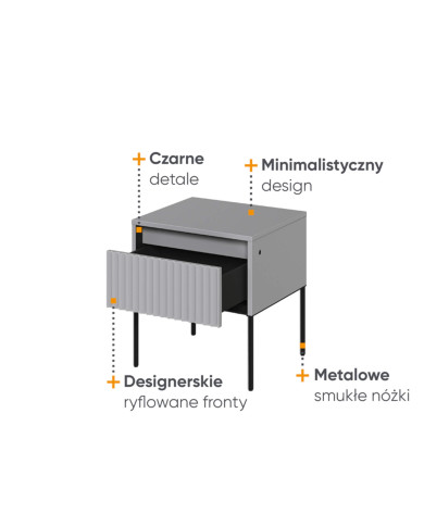 Stolik nocny TREND TR-10, oświetlenie, szuflada, szary/ czarny, LENART Stolik nocny TREND TR-10, oświetlenie, szuflada, szary/ czarny, LENART