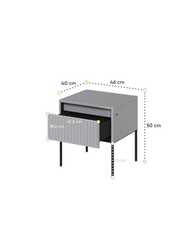 Stolik nocny TREND TR-10, oświetlenie, szuflada, szary/ czarny, LENART Stolik nocny TREND TR-10, oświetlenie, szuflada, szary/ czarny, LENART