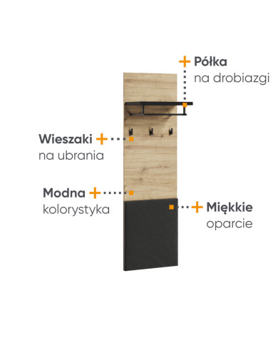 Garderoba Quant QG-07, wieszak, panel, dąb artisan/ czarny, LENART