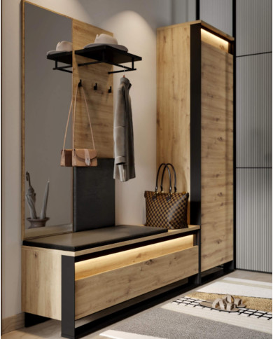 Garderoba Quant QG-07, wieszak, panel, dąb artisan/ czarny, LENART