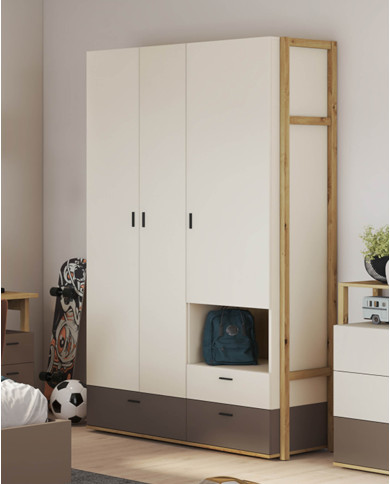 Szafa Lenny LY-01, trzydrzwiowa, półki, drążek, szuflady, wnęka, dąb artisan/ beżowy/ truflowy, LENART Szafa Lenny LY-01, trzydrzwiowa, półki, drążek, szuflady, wnęka, dąb artisan/ beżowy/ truflowy, LENART