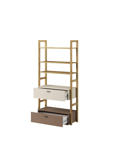 Regał Lenny LY-02 szeroki, półki, szuflady, dąb artisan/ beżowy/ truflowy, LENART Regał Lenny LY-02 szeroki, półki, szuflady, dąb artisan/ beżowy/ truflowy, LENART