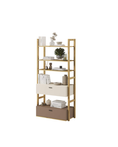 Regał Lenny LY-02 szeroki, półki, szuflady, dąb artisan/ beżowy/ truflowy, LENART Regał Lenny LY-02 szeroki, półki, szuflady, dąb artisan/ beżowy/ truflowy, LENART