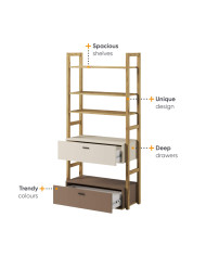 Regał Lenny LY-02 szeroki, półki, szuflady, dąb artisan/ beżowy/ truflowy, LENART