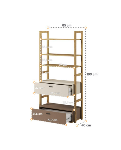 Regał Lenny LY-02 szeroki, półki, szuflady, dąb artisan/ beżowy/ truflowy, LENART Regał Lenny LY-02 szeroki, półki, szuflady, dąb artisan/ beżowy/ truflowy, LENART