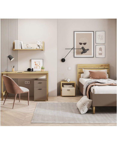 Regał Lenny LY-03 wąski, półki, szuflady, dąb artisan/ beżowy/ truflowy, LENART Regał Lenny LY-03 wąski, półki, szuflady, dąb artisan/ beżowy/ truflowy, LENART