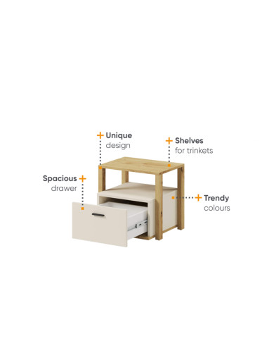 Stolik nocny Lenny LY07, szuflada, dąb artisan/ beżowy/ truflowy, LENART