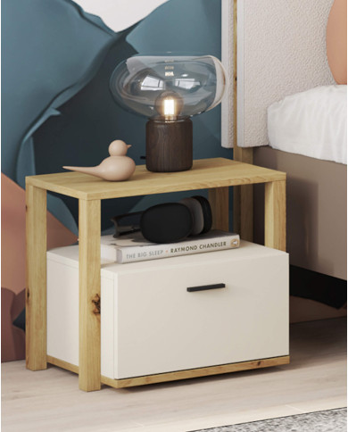 Stolik nocny Lenny LY07, szuflada, dąb artisan/ beżowy/ truflowy, LENART