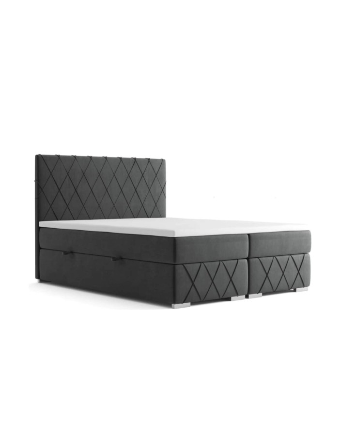 Łóżko kontynentalne Royal 200x200 cm, tapicerowane, materac, pojemnik, topper, LAVERTO