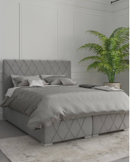 Łóżko kontynentalne Royal 140x200 cm, tapicerowane, materac, pojemnik, topper, LAVERTO