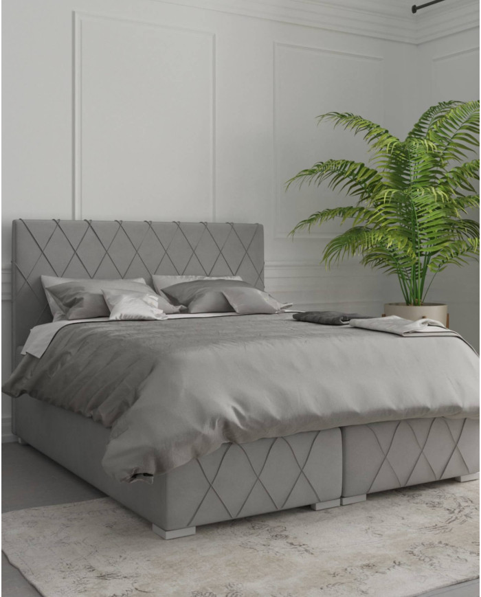 Łóżko kontynentalne Royal 160x200 cm, tapicerowane, materac, pojemnik, topper, LAVERTO