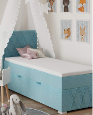 Łóżko kontynentalne Royal 90x200 cm, tapicerowane, materac, pojemnik, topper, LAVERTO