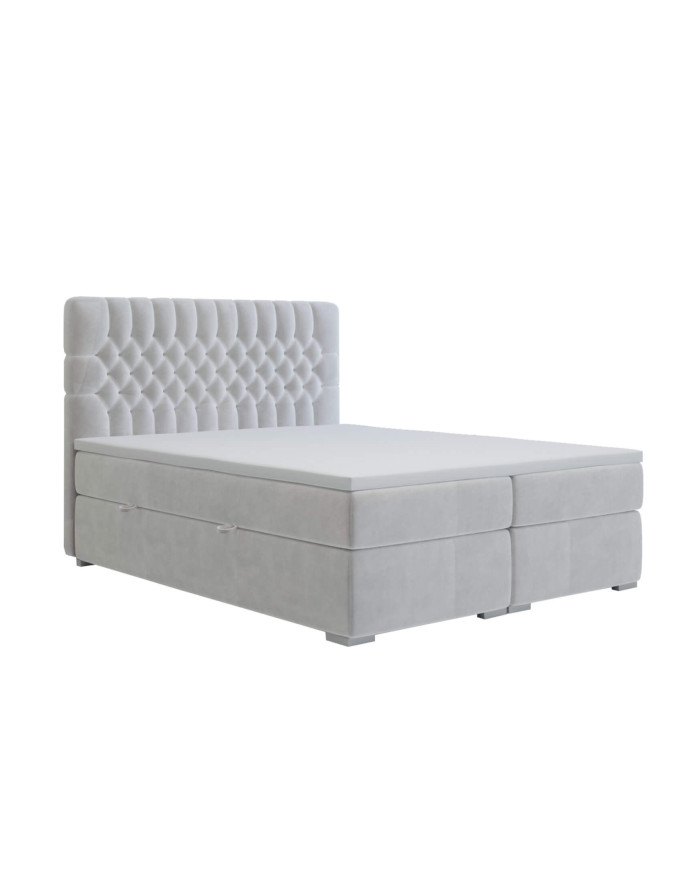 Łóżko kontynentalne Dalia 200x200 cm, tapicerowane, materac, pojemnik, topper, LAVERTO