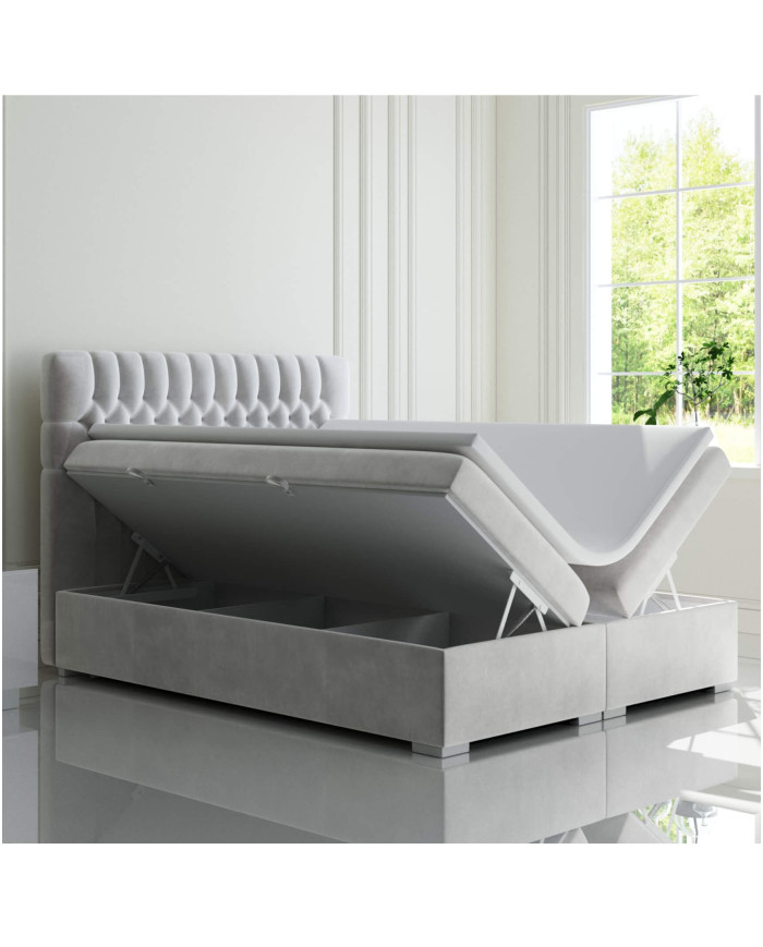 Łóżko kontynentalne Dalia 200x200 cm, tapicerowane, materac, pojemnik, topper, LAVERTO