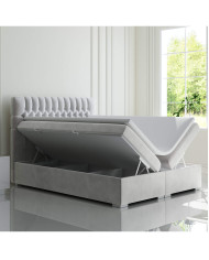 Łóżko kontynentalne Dalia 140x200 cm, tapicerowane, materac, pojemnik, topper, LAVERTO
