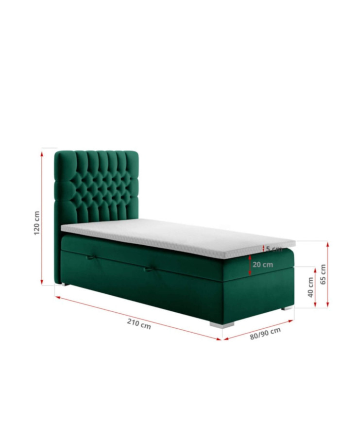 Łóżko kontynentalne Dalia 80x200 cm, tapicerowane, materac, pojemnik, topper, LAVERTO