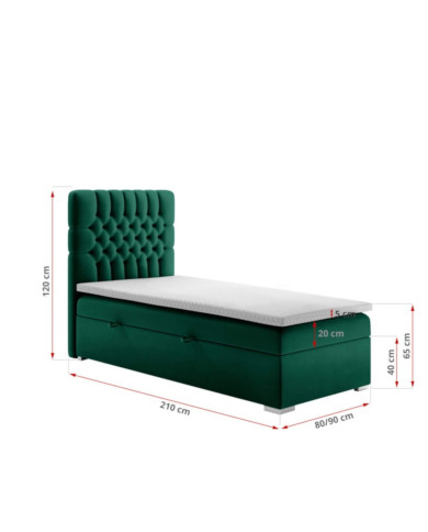 Łóżko kontynentalne Dalia 90x200 cm, tapicerowane, materac, pojemnik, topper, LAVERTO Łóżko kontynentalne Dalia 90x200 cm, tapicerowane, materac, pojemnik, topper, LAVERTO