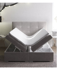 Łóżko kontynentalne Loft 200x200 cm, tapicerowane, materac, pojemnik, topper, LAVERTO