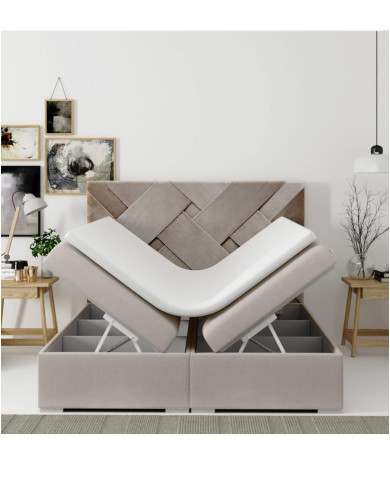 Łóżko kontynentalne Belize 140x200 cm, tapicerowane, materac, topper, pojemnik, LAVERTO