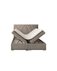 Łóżko kontynentalne Lara 200x200 cm, tapicerowane, pojemnik, materac, topper, LAVERTO
