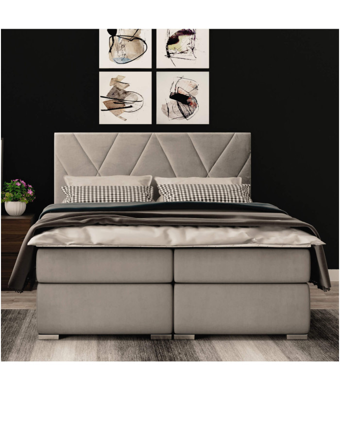 Łóżko kontynentalne Lara 140x200 cm, tapicerowane, materac, pojemnik, topper, LAVERTO
